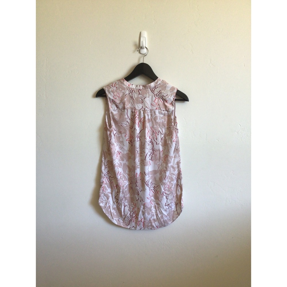 Classiques Entier Womens Silk Blend Sleeveless Floral V-Neck Blouse Tan Red S - Picture 3 of 5